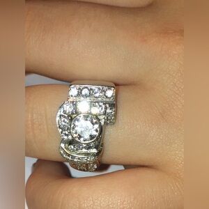 Heavy Solid 14K White Gold Natural +/- 2.00CTW Diamond Bezel Antique Ring Custom